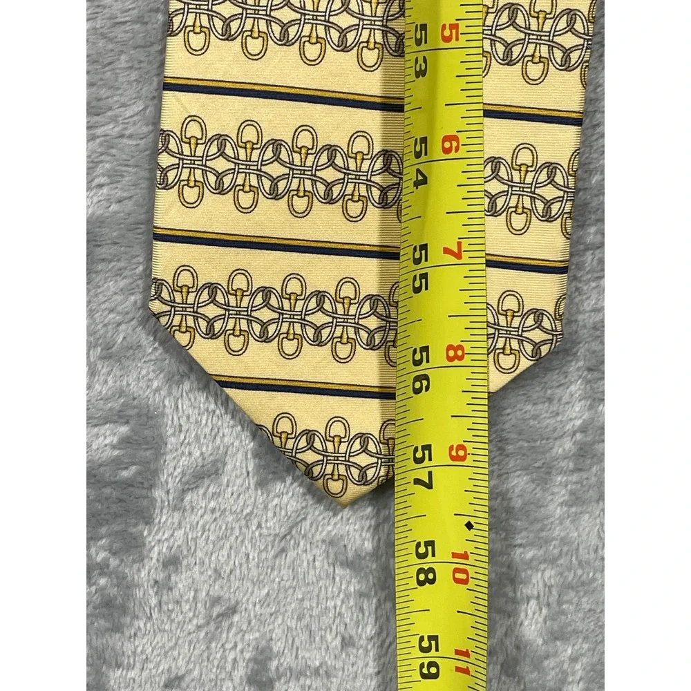 Paolo Designed by Paolo Gucci Mens Silk Tie Yellow Horsebit Chain Link Italy